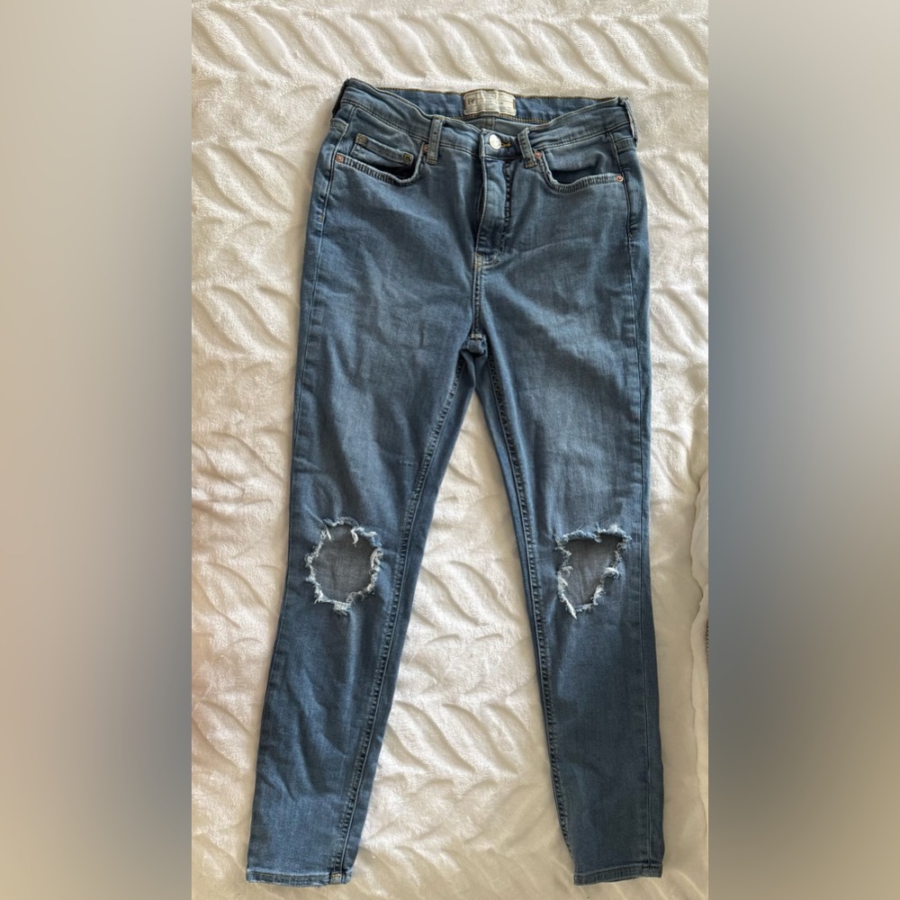 Free People Blue Distressed Skinny Jeans
